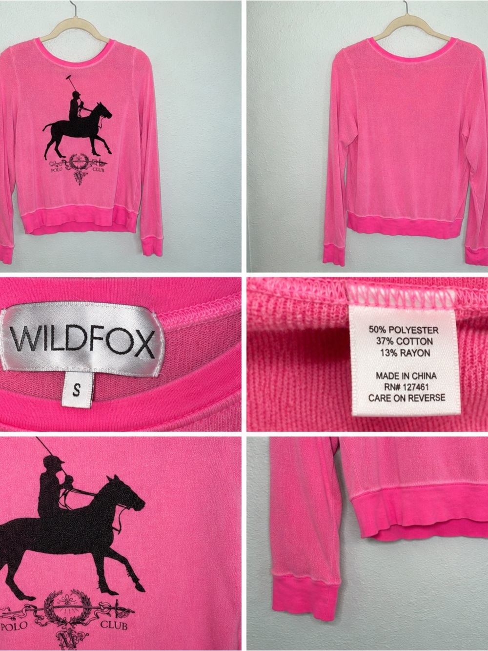 Rare / Vintage Wildfox Hot Pink Polo Player Graphic Crewneck Sweater